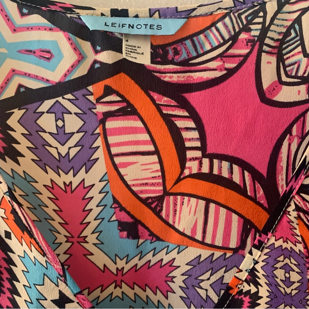 Leifnotes Anthropologie Geometric 100% Silk Twist Knot Front Tank Top - Picture 6 of 9